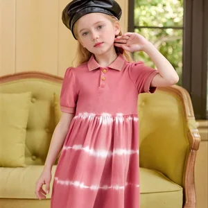 Wholesale Kids Clothes Plant Dye Natural Dye Polo Dress Short Sleeves Girl Dresses for Girls