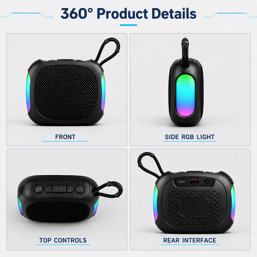 Fabric Retro Design Speaker RGB Cool Lighting Party TWS Pairing for Camping Hiking and Night Running