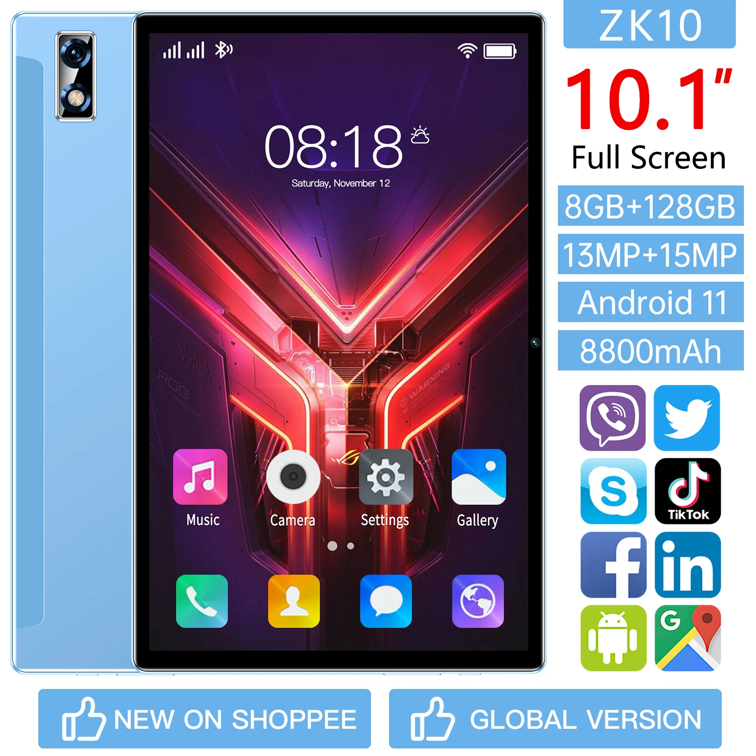 RAM 8G 128GB ROM Android新着大画面防水10.1インチzk10