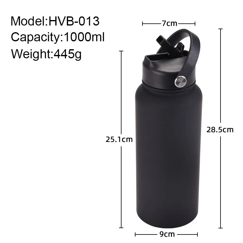 New Design 1L Vacuum Insulated Sport Gym Camping Stainless Steel Water Bottle With Handle