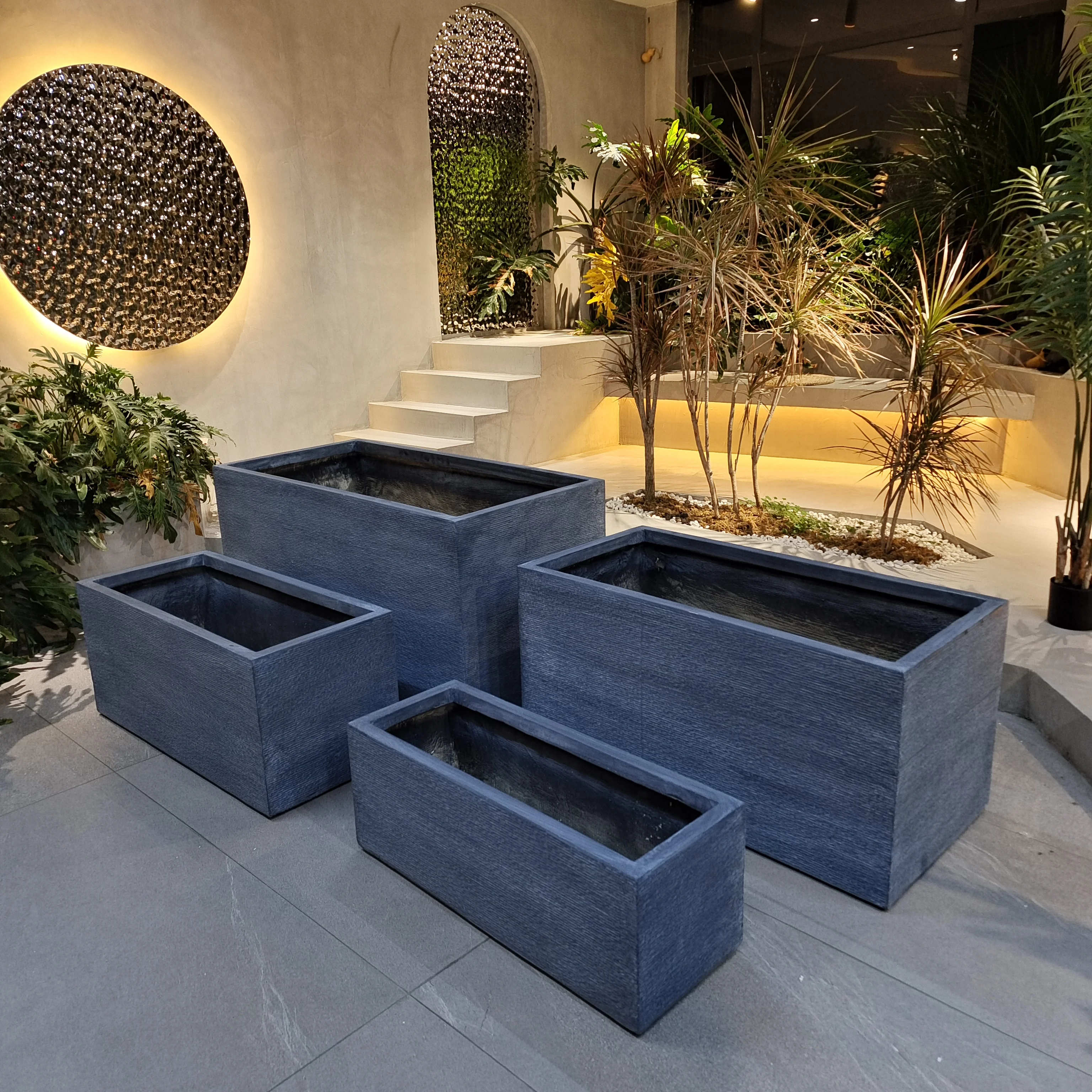 Factory Direct Lightweight Durable Outdoor Garden Rocked Stone Rectangle Pots Small Indoor Decorative Plant Pot Hanging Liner