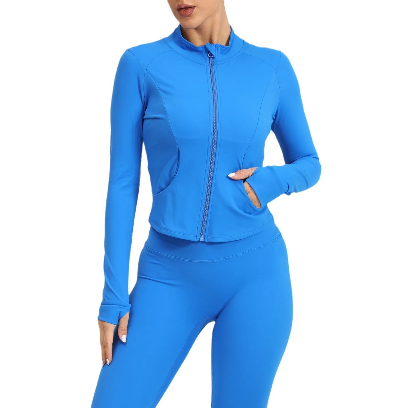 Stand Collar Zipper Quick-Dry Tight-Fitting Long Top Autumn Winter Outdoor Running Yoga preview