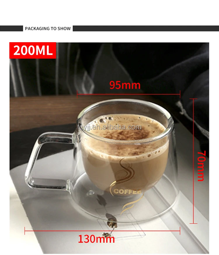 Custom Double Wall Borosilicate Glass Coffee Cup 200ml,Clear Reusable