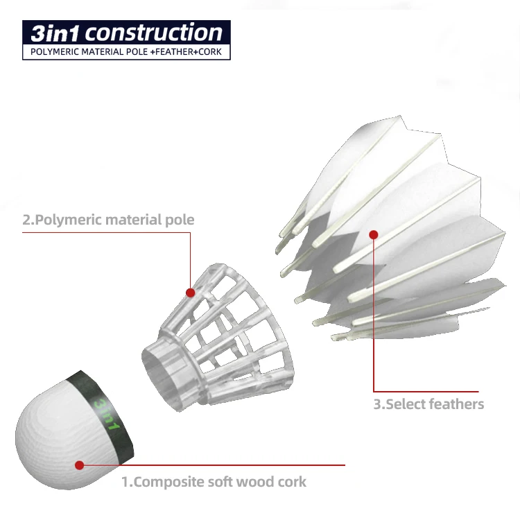 Anyball Bra kvalitet 12st fiberkork 100% gåsfjäder badmintonfjäderboll för professionell turnering