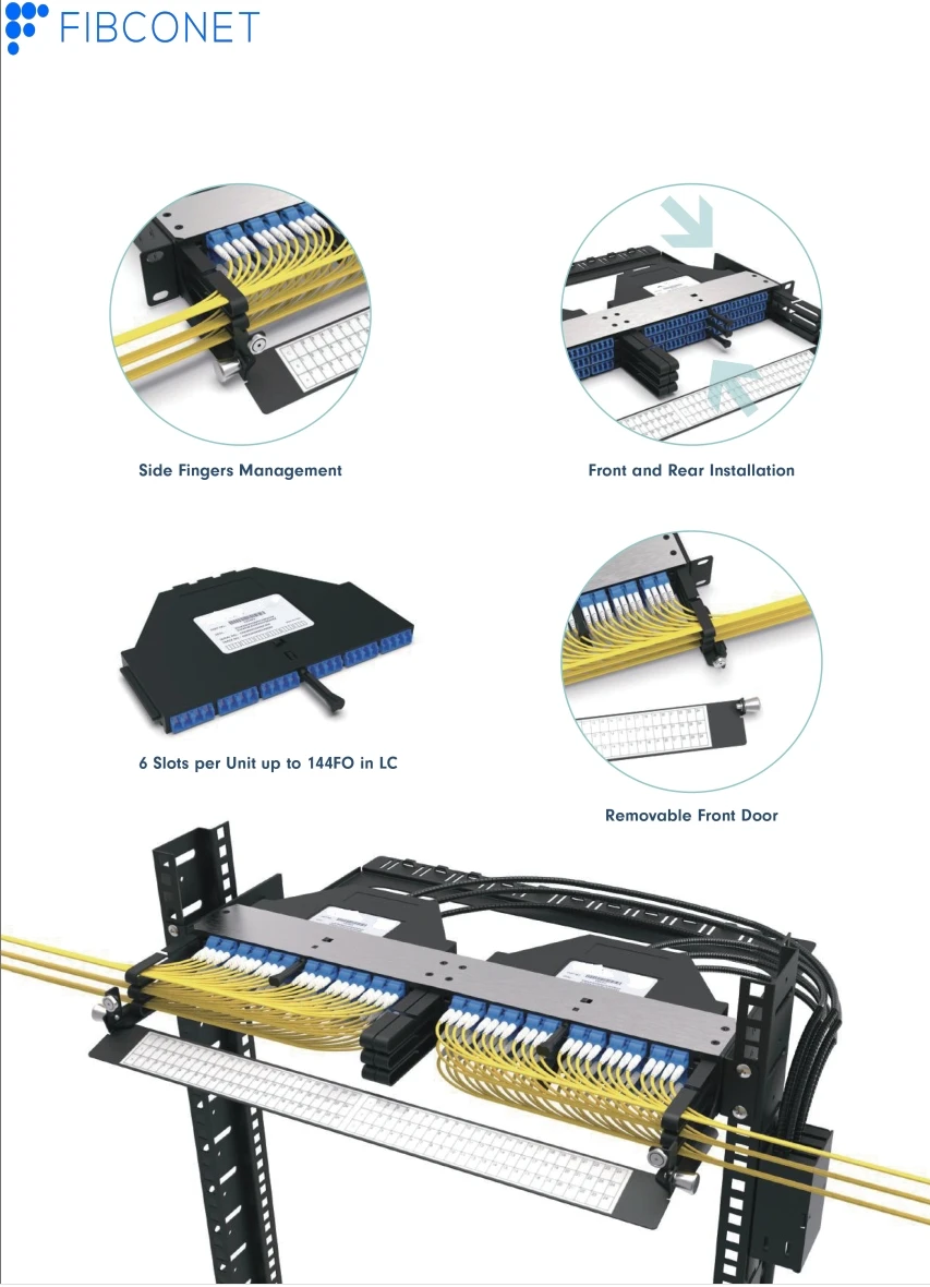 19 Inch 144 Core 1U 96 Port ODF MPO Fiber Optic Patch Panel