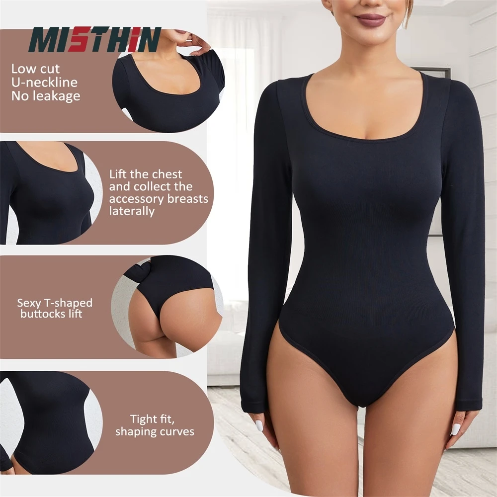 Wholesale Seamless Gym Women Long Sleeved Thong Panties Tummy Control Bodysuit Underwear Waist Trainer Shapewear Shaper factory