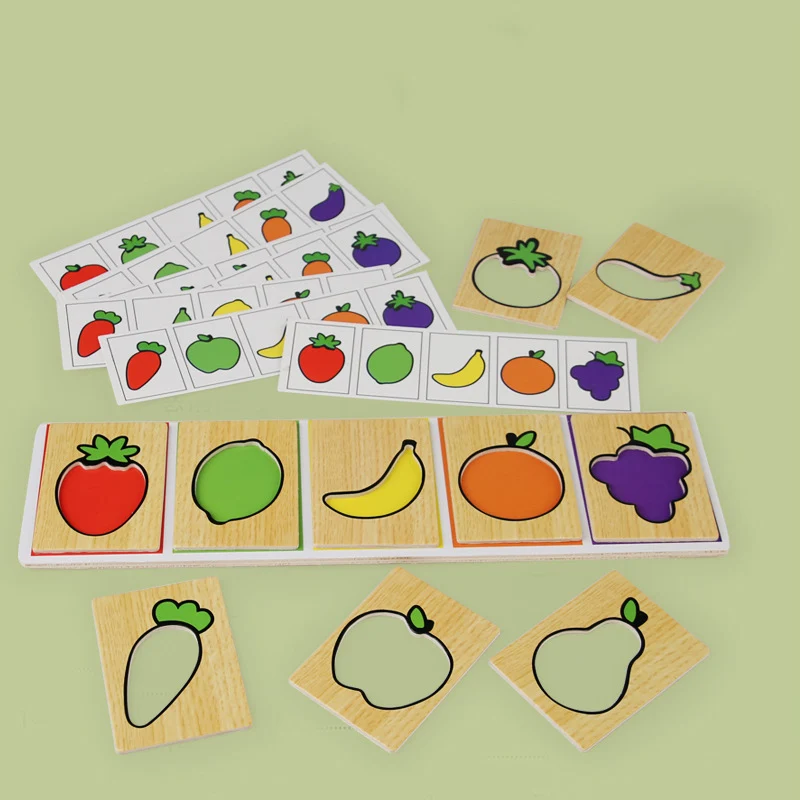 Montessori Wooden Toy 2-4 Year Olds Unisex Children's Color Matching Game Early Learning Fruit Vegetable Cognition Puzzle