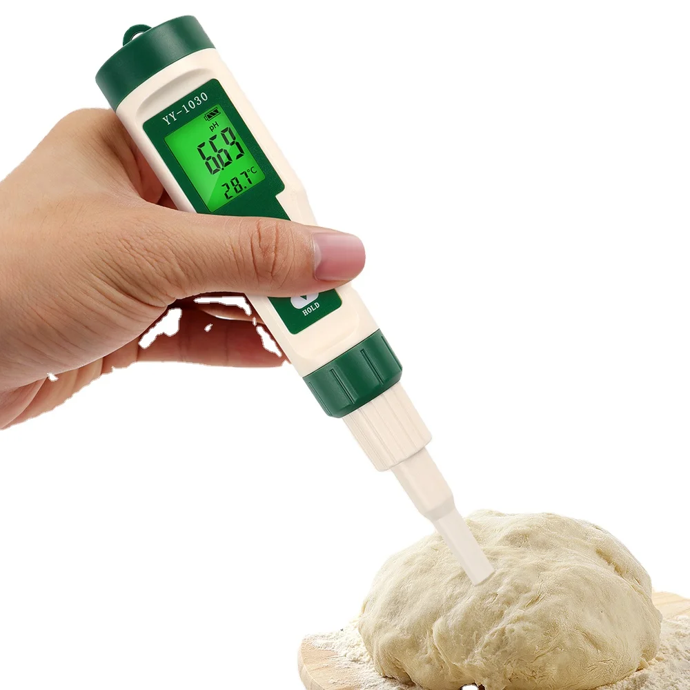 YY1030 Testeur de pH alimentaire Alcalimètre Pâte Fromage Fruits Cosmétiques PH mètre 0,00-14,00 Matrice de sol Détecteur PH Testeur d'acidité Temp