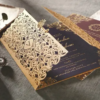 Chinese Cheap Invitation Cards Custom Print Luxury Laser Cut Wedding Invitations with Envelope