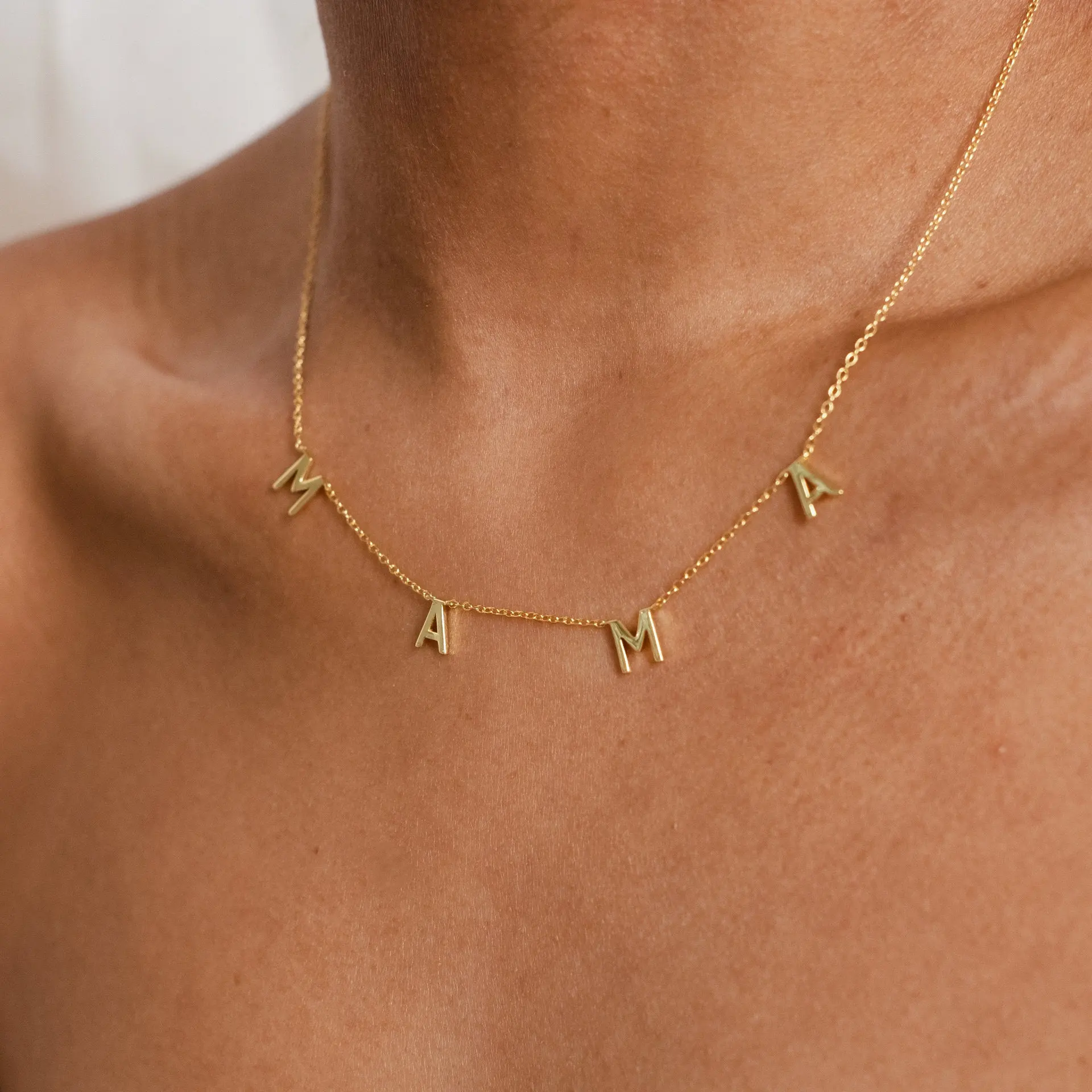 Dainty 925 Sterling Silver Letter Mama Necklace Mom Name Choker 