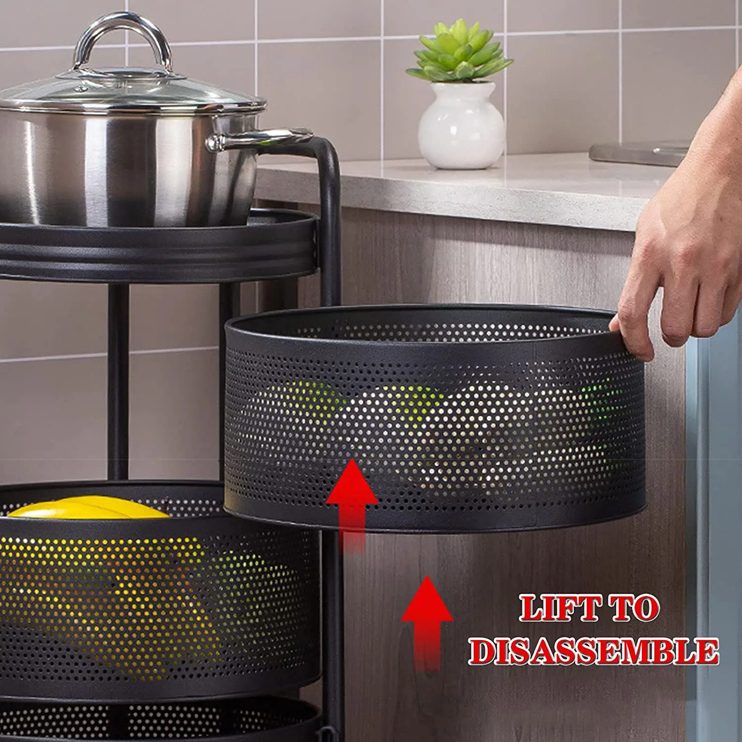 5 Layers Kitchen Multi-Layer Rotating Trolleys Living Fruit Vegetable Storage Rack