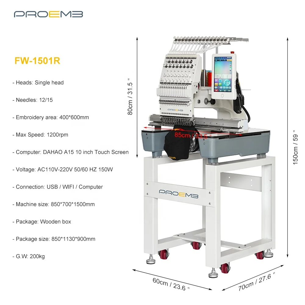 PROEMB high quality Free accessories flat cap embroidery machine single head embroidery machine Computerized Embroidery machine