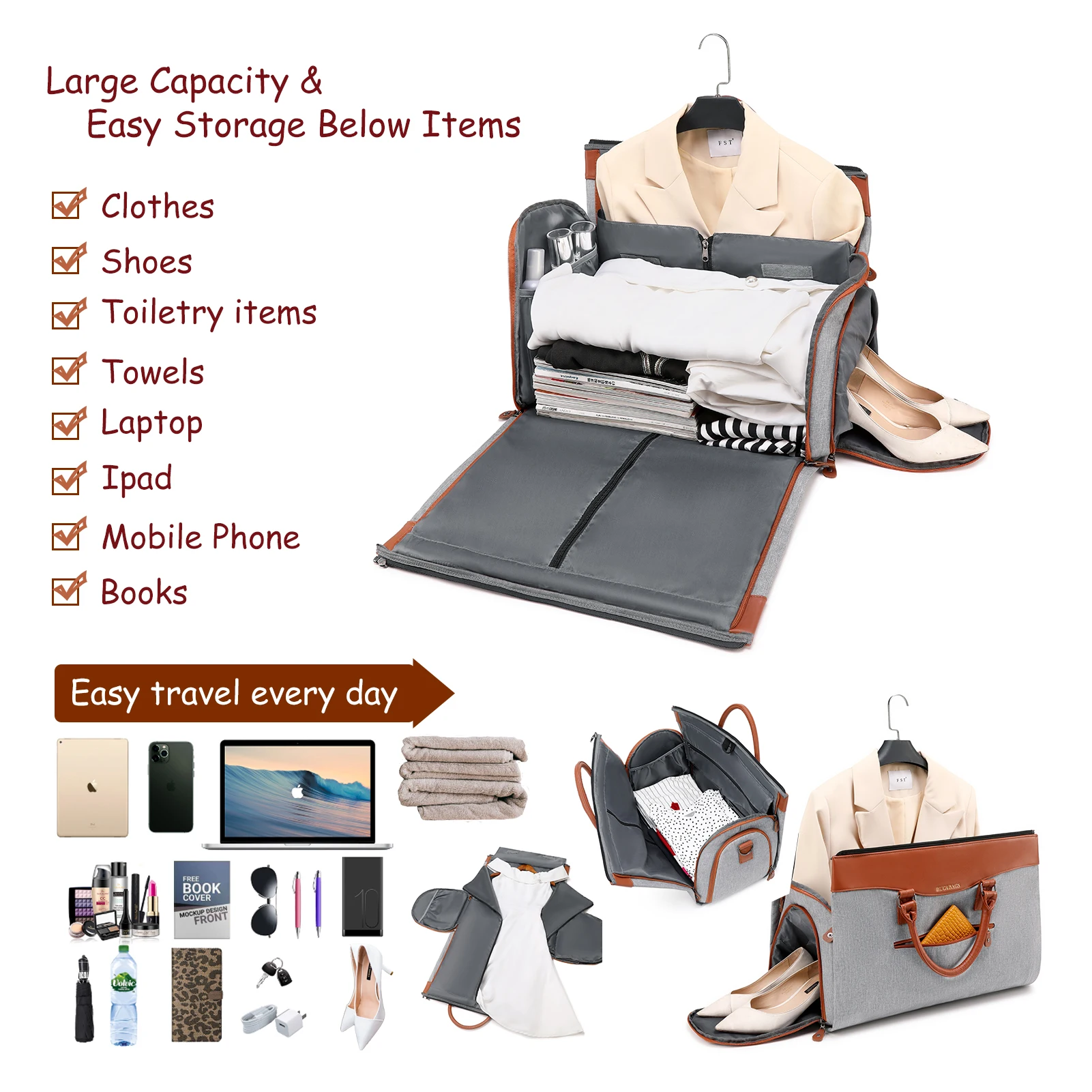 High Quality Womens Convertible Garment Bags For Travel Garment Duffle