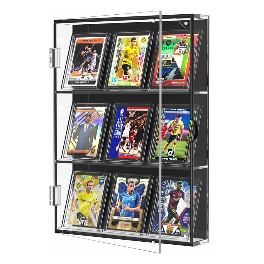 thumbnail image 2 of Wall Mount Sports Card Display Case For 24 Graded Cards – UV Protected Acrylic Door, Walnut Finish – Perfect For Baseball, Football, Basketball & Hockey Collections 2 of 11