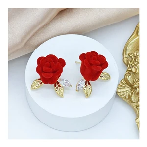 Ilona Vintage Style 18K Gold Plated Brass Copper Rose Shape Design Earrings Cheap Flower Studs for Women Wholesale