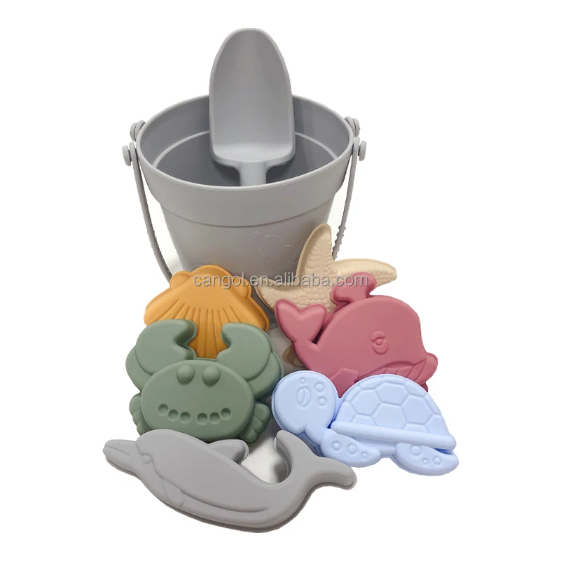 Wholesale Eco Friendly Silicona Summer Kids Play Baby Silicone Beach Bucket Sand Toys Sets Sea Animal Shape Educational Toys