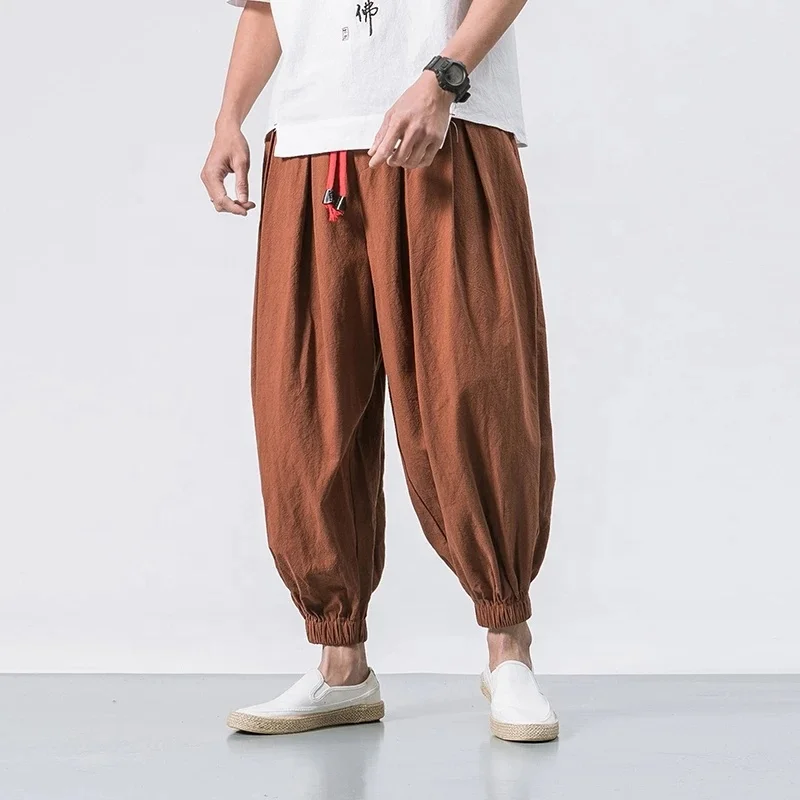 Summer Style Harem Pants Men Chinese Style Casual Loose Cotton Linen Sweatpants Jogger Pants Streetwear Trousers