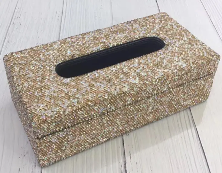 Auto Car Tissue Box Leather Bling Crystals Organizer Cover Napkin Paper Holder 