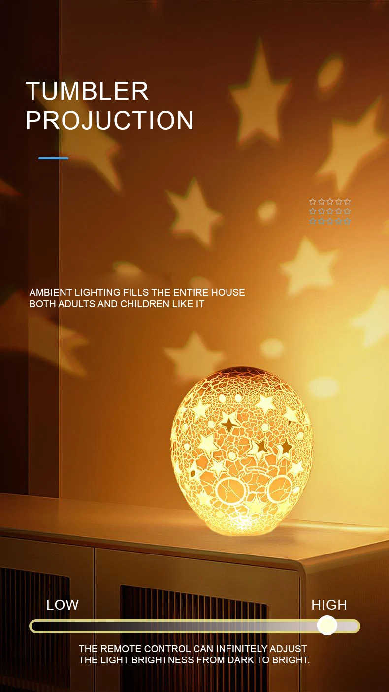 Stock New Egg Shape Projector Atmosphere Light Decoration Tumbler Light RGB Remote Control Star Kids Night Light factory