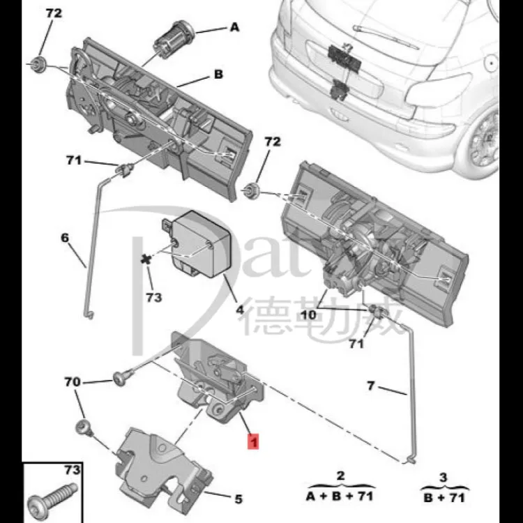 Serrure de coffre de PEUGEOT 206 Référence 871951