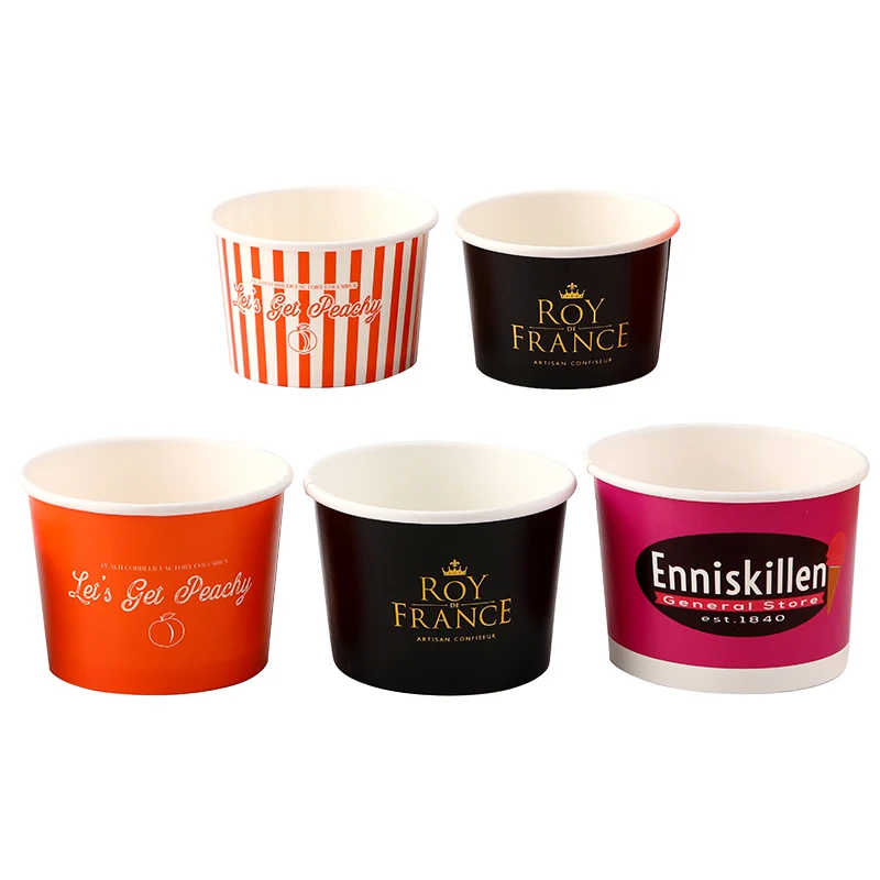 High quality disposable custom printed ice cream paper cup with plastic lids