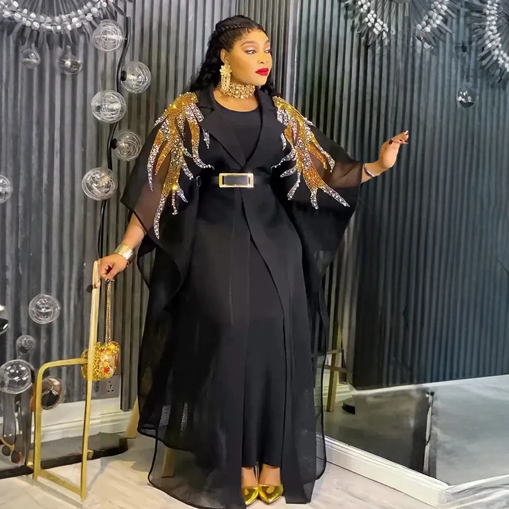 H&D S10923 Fashion African Dresses for Women Casual Rhinestone Party Dress with Belt Two-piece Dresses Set H&D S10923 Fashion African Dresses for Women Casual Rhinestone Party Dress with Belt Two-piece Dresses Set
