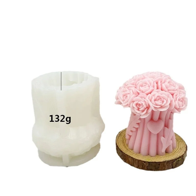 3D Silicone Mold for DIY Aromatherapy Candle Cake Tools-Rose Bouquet Plaster Gift Decoration Ornament in Plant Shape