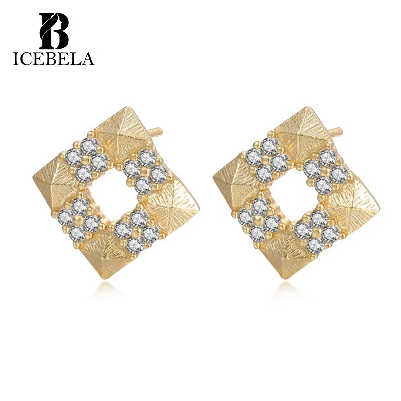 Minimalist Earrings Cubic Zirconia Personality Design Women Earrings S925 Silver Fancy Statement Square Stud Earrings for Girls