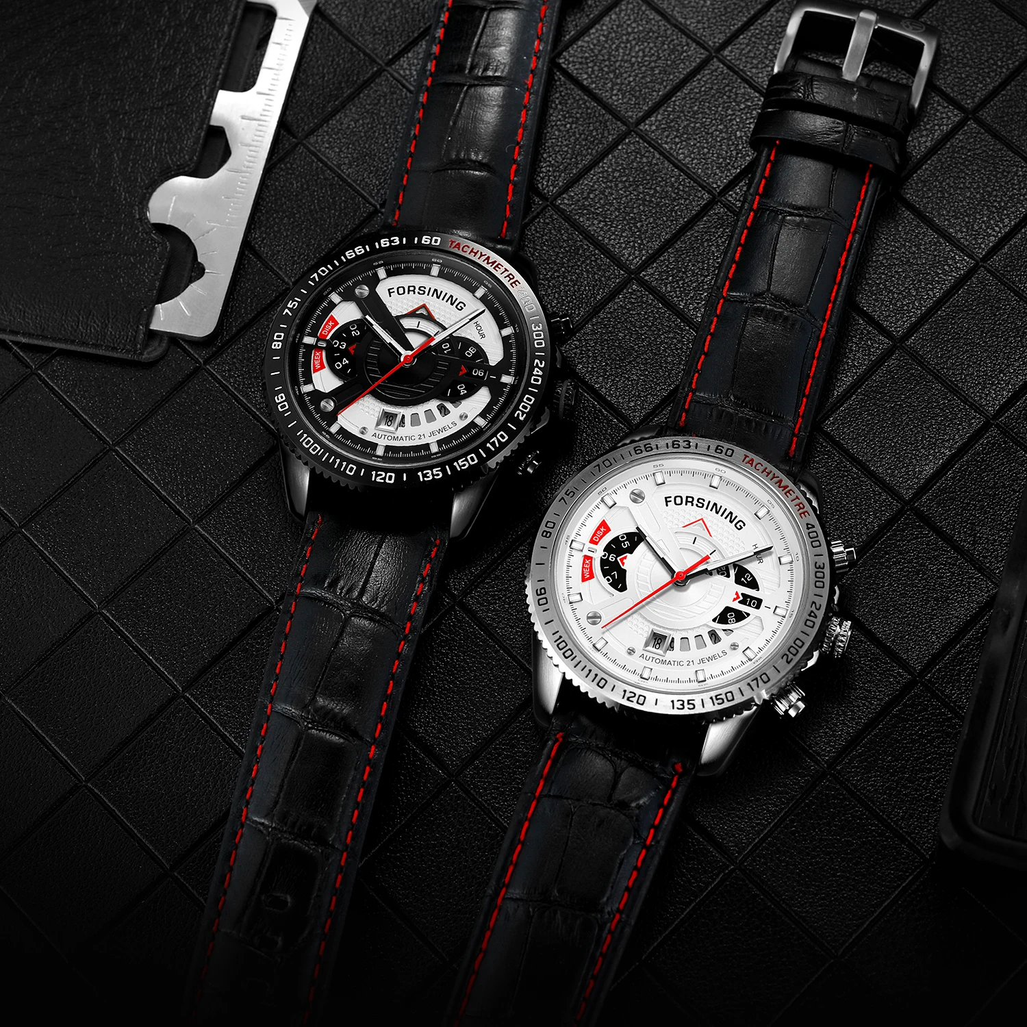 FORSINING FSG8206 Popular Shenzhen Gents Quartz Watch Exclusive PU Leather Strap Waterproof Calender Moq 1 Travel Watch Kit