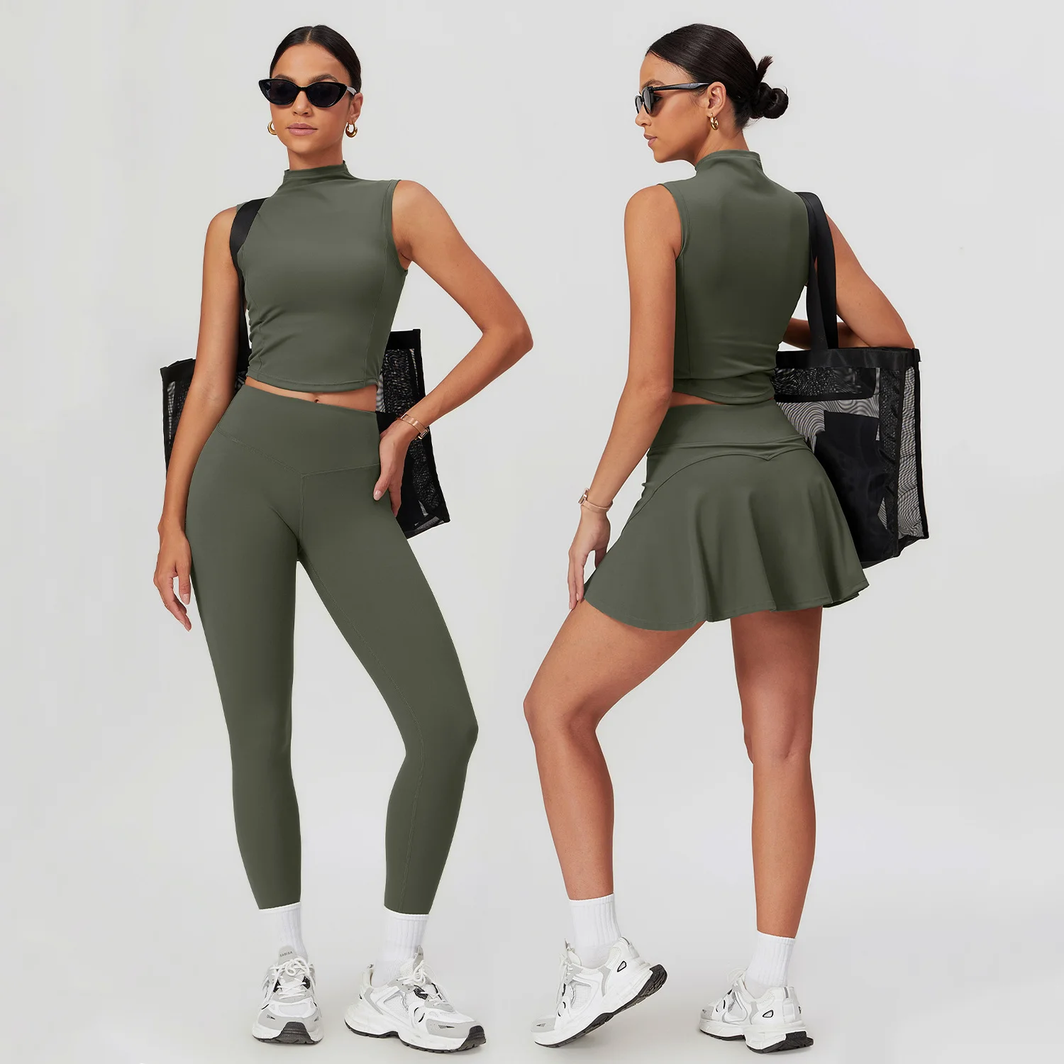 Base Style Nylon Spandex Short Sleeve Gym Workout Women'S Solid Color Yoga Set