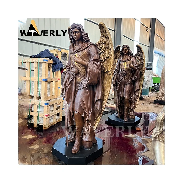 Custom Metal Art Bronze Angel Figurines Large Catholic Religious Brass