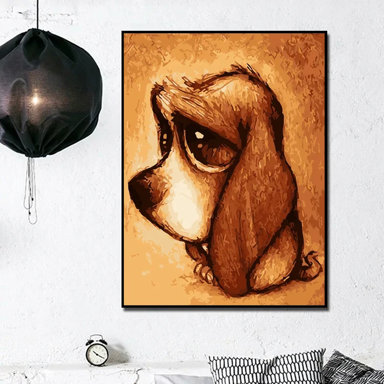 Artworks Diy Painting by Numbers Animal Dog Oil Painting by Numbers with Frames Children Easy Drawing Picture