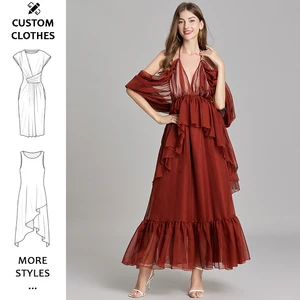 Wholesale 2026 New Plus Size Women Chiffon Ruffles Halter Neck Long Elegant Sexy Backless Sleeveless Custom Oem Casual Dresses