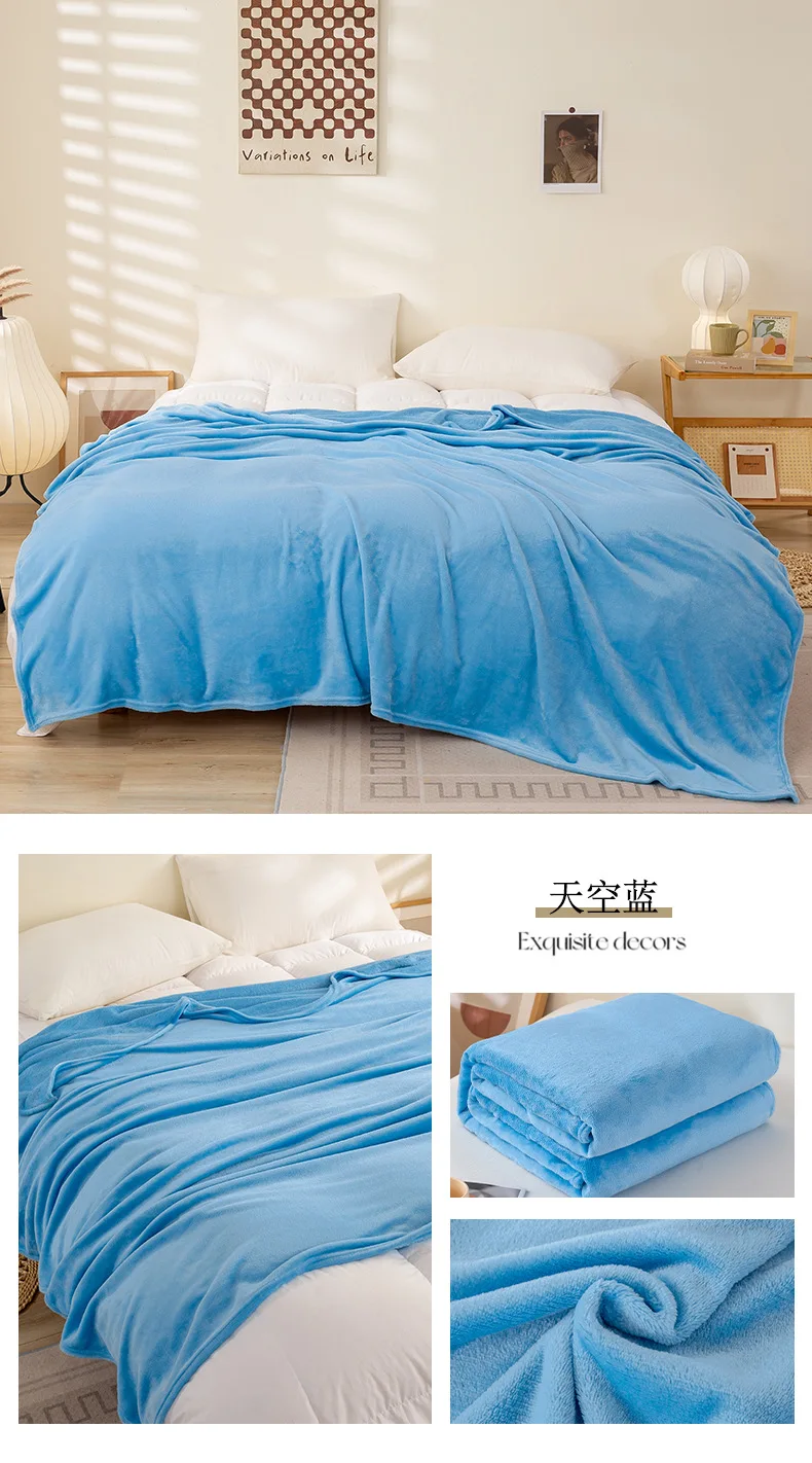 100% Polyester Flannel Fleece Throw Soft Plush Cozy Microfiber Bed Blanket Modern Solid Colors Designed Pattern Knitted Technics