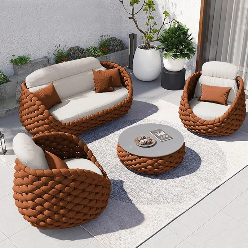 Modern Luxury Wicker Rope Rattan Sofa Garden Set Garden Rattan Sofa