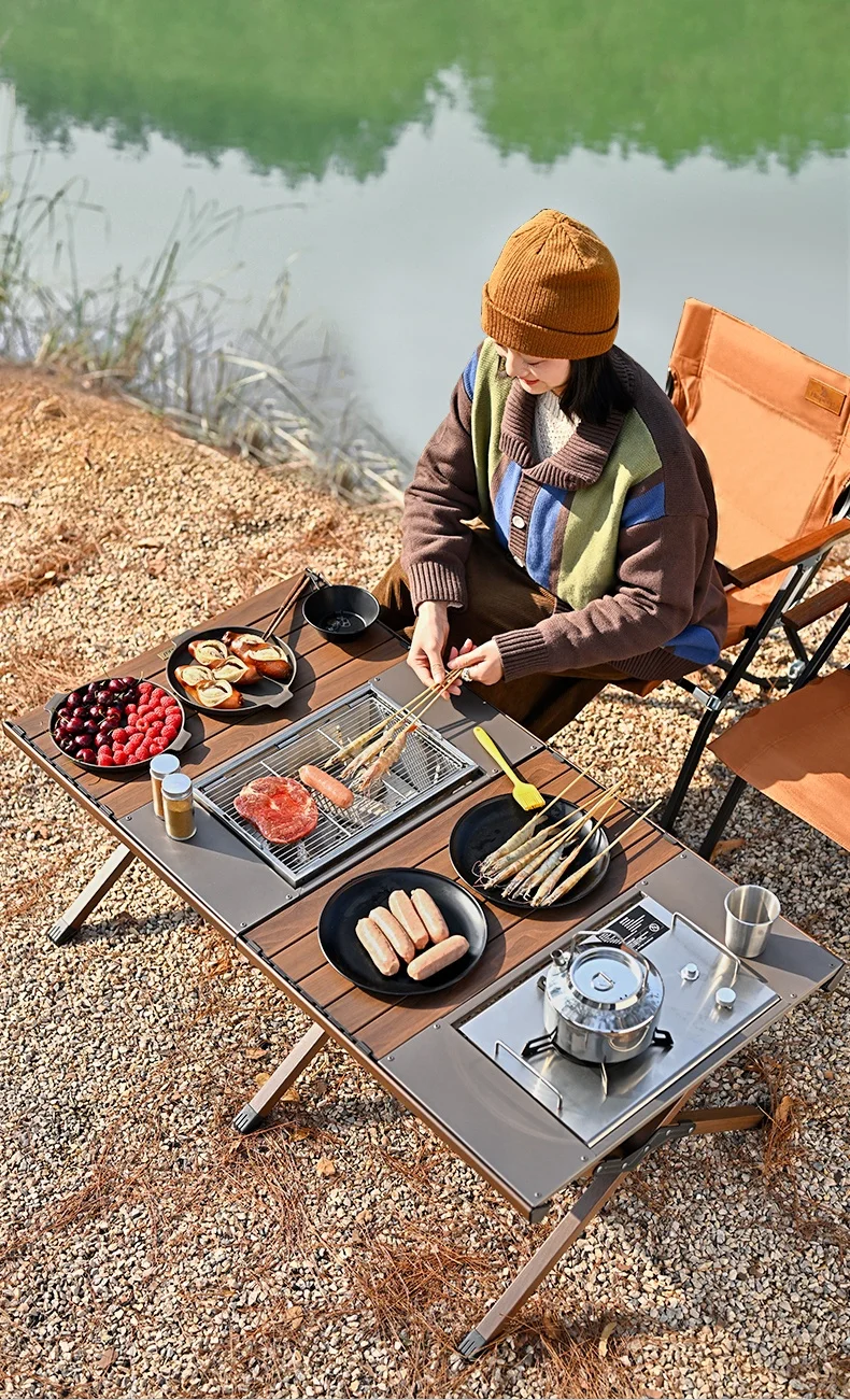 HISPEED Aluminium Cooking Table IGT Picnic 120*60cm Roll up Portable Camping Kitchen Folding Table for Fishing