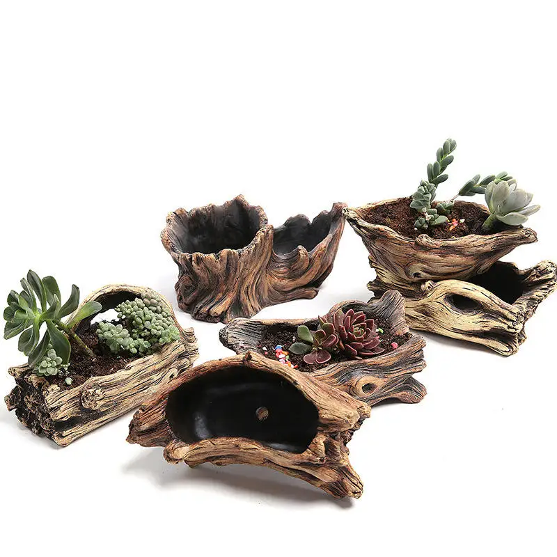 Cement Tree Root Carving Mini Pastoral Flowerpot ,Succulents Basin Reusable Flower Planter, Stump Flower Pot