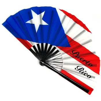 2025 Custom Printed Large Folding Clack Hand Fan Sublimation UV Reactive Bamboo Handheld Fan for Festival Raves