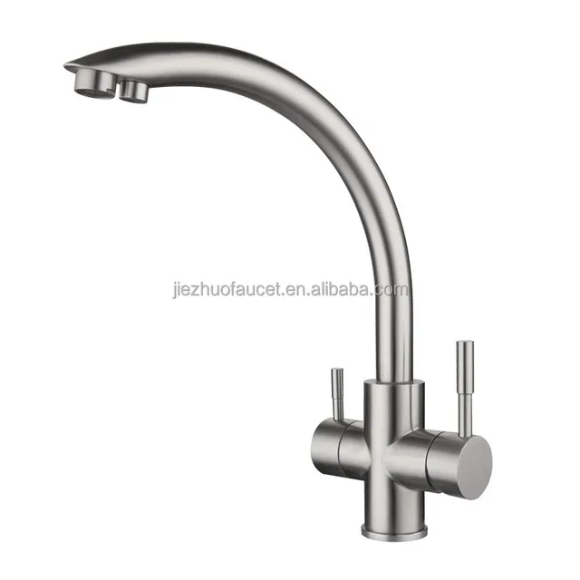 Stainless Steel Brushed Three Channel with Clean Water Outlet Faucet, Filtered Waterway, Kitchen Mixing Faucet