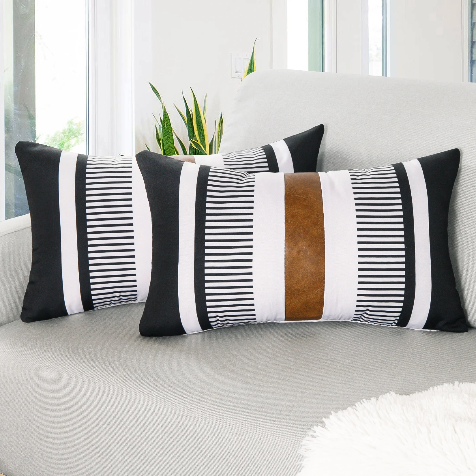 Farmhouse Throw Pillow Covers For Couch Sofa Decorative Faux Leather