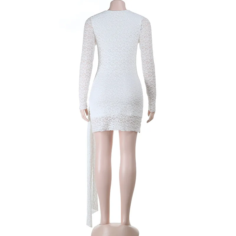 Sexy White Lace Round Neck Long Sleeve Tight Bodycon Mini Skirt Dress Elegant Women Casual Short Dress 2026 Trending Product Sexy White Lace Round Neck Long Sleeve Tight Bodycon Mini Skirt Dress Elegant Women Casual Short Dress 2026 Trending Product