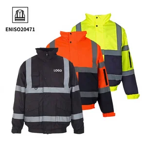 Oxford Padded Cotton Polyester Hi Vis Raincoat Safety Workwear High Visibility Coat Uniform Security Reflective Jacket