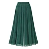 Pantaloni Palazzo a Gamba Larga in Chiffon con Vita Elasticizzata Verde
