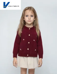 China V-Times 2026 Autumn New Girls' Sweater Children's Knitted Cardigan Jacket Sweet Early Autumn Outfit Baby Clothing