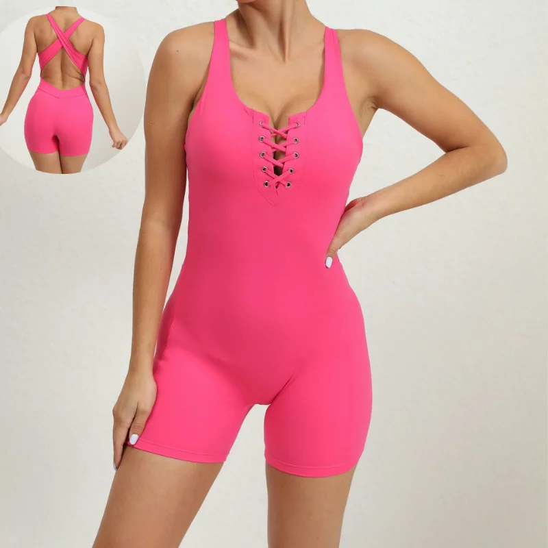 Women's Jumpsuits & Playsuits Cross-Back Tight One Piece Suit Slimming Elastic Compression Jumpsuit Workout Bodysuit For Women