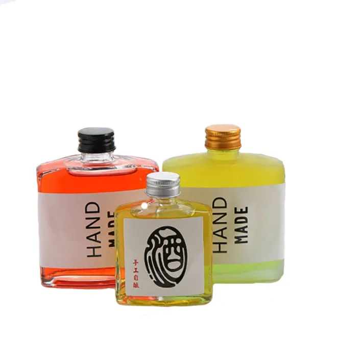 100ml 250ml Square Flat Shape Glass Bottle with Screw Cap Lid for Cold Brew Coffee Juice Liquor Wine
