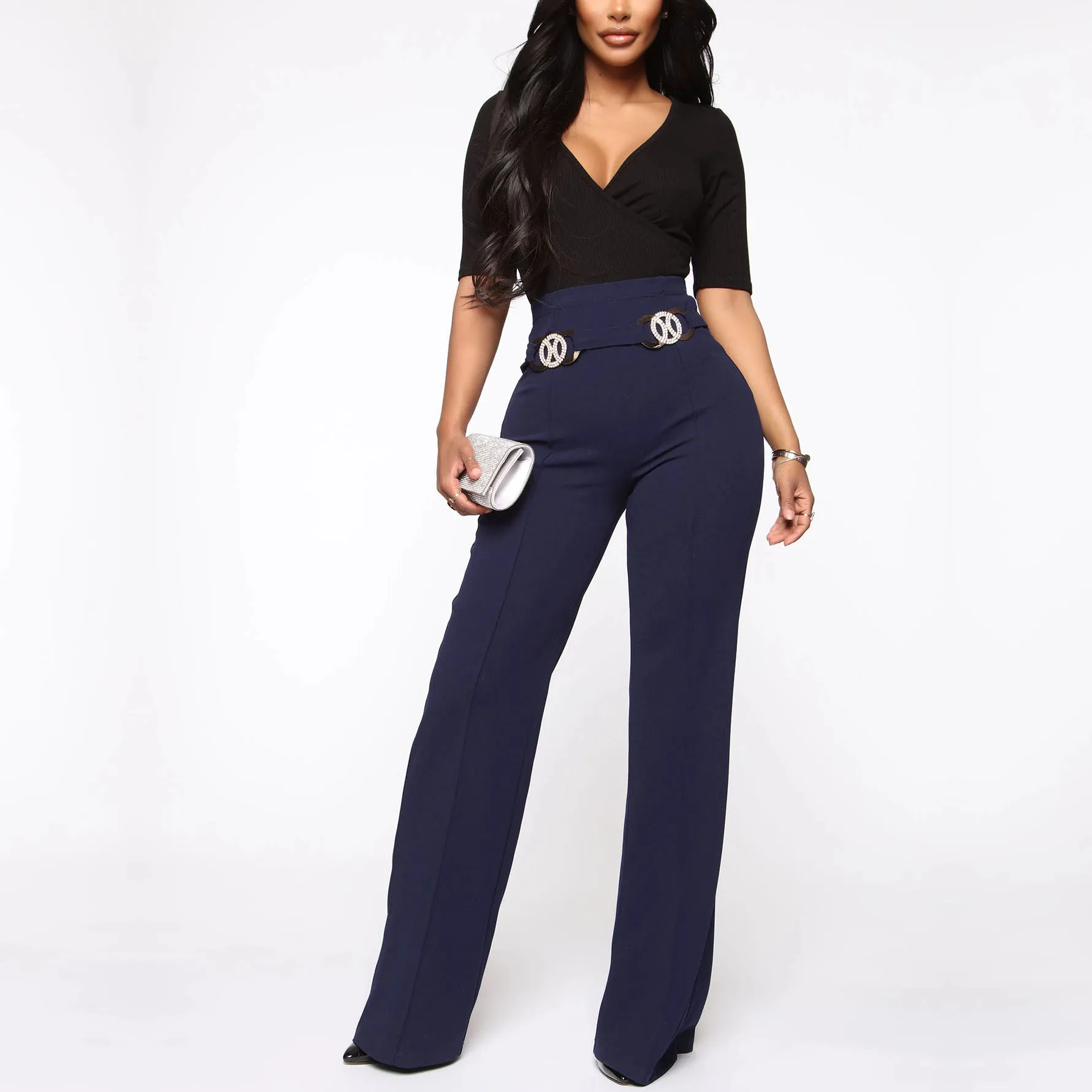 Plus Size Business Casual Pants Women's Plus Solid Plicated - Temu