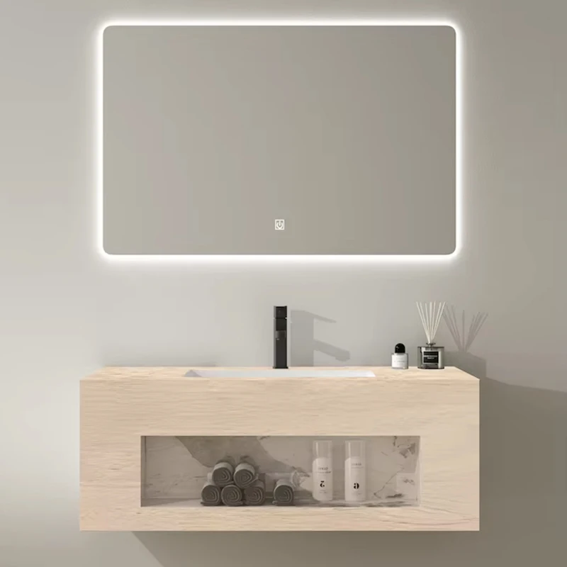 Factory Customized 150cm Countertop Double Sink Rock Broad Slate Wash Basin Sinks Bathroom Cabinet Vanities