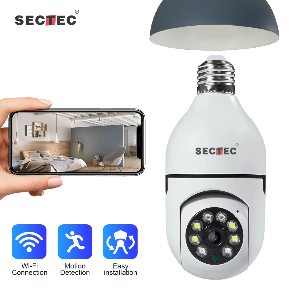 2023 Trend HD Resolution Smart Home Mini E27 Bulb Camera System Wifi Network 360 Degree Rotate CCTV Camera System Wifi Camera