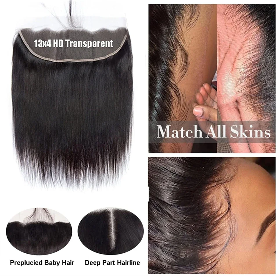 4x4 13x4 Lace Closure Transparent Lace Frontal 100% Human Hair Free Part Brazilian Hair_voghion.com